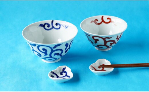 染錦凡唐草飯碗と箸置きペアセット 神田陶器店 お茶碗 おちゃわん 食器 器 A26-5