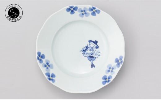 しん窯青花 夢みる異人ノーブル21cm リム皿（花束）有田焼 食器 器 うつわ 手描き プレート 小島芳栄堂 A24-77