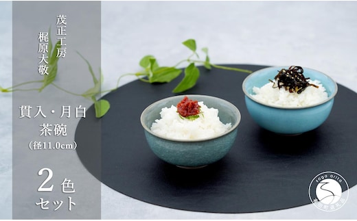 有田焼 貫入月白茶碗 2色セット【梶原大敬 茂正工房】器 うつわ 食器 和食器 ちゃわん ご飯 ごはん お茶碗 ペア セット 2個 食器セット 青磁 貫入 月白 ブルー 作家 手仕事 ろくろ シンプル 電子レンジ対応 A35-310