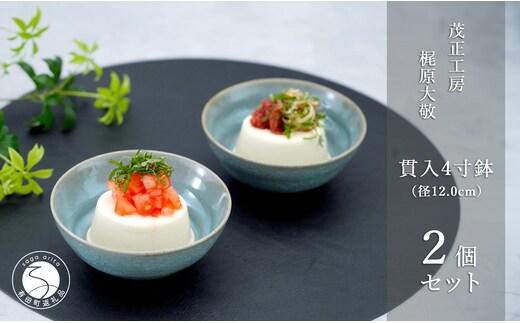 有田焼 貫入4寸（12cm）小鉢2個セット 青磁 食器 鉢 うつわ 作家 梶原大敬 茂正工房 A24-79