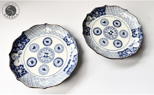 有田焼 染付暦 祥瑞手 (しょんずいて) ペア和皿【有田焼 花伝作】食器 器 うつわ 陶磁器 皿 和皿 小皿 取皿 菓子皿 セット 2枚 祥瑞手 手描き 電子レンジ対応 A50-298