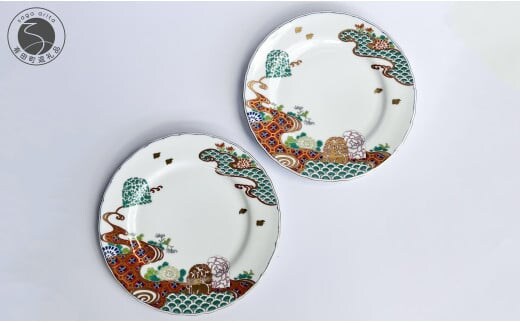 有田焼 ギャラリー花伝 金蘭手 花兎文 ( はなうさぎもん ) ペアデザート皿 伝統柄 縁起物 華やか A60-78