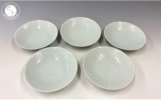 有田焼 青白磁線彫皿 5枚組【中仙窯・中尾純作】皿 青白磁 伝統工芸 作家 A110-60