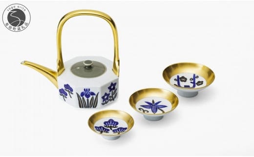 有田焼 光琳風染付 屠蘇器揃【深川製磁】金彩 お正月 縁起物 お屠蘇 おとそ 屠蘇注ぎ 杯 セット A350-30