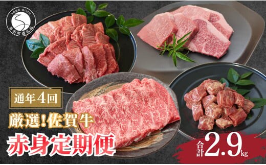 厳選！佐賀牛 赤身 定期便 全4回 モモ カタ スライス 焼き肉 ステーキ 煮込み料理 N130-2