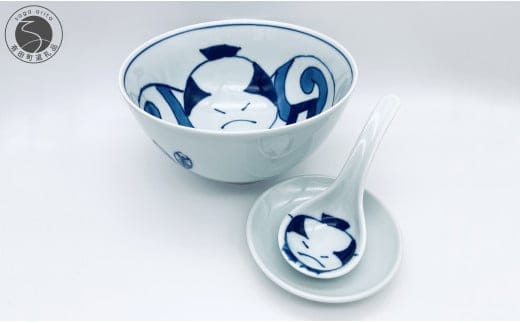 有田焼 江戸情緒の奴だこの丼とレンゲのセット【しん窯 青花】【佐賀県陶磁器工業協同組合】食器 うつわ 器 丼ぶり 丼 レンゲ うどん ラーメン お正月 手描き 江戸 歌舞伎 プレゼント ギフト 35000円 3.5万円 A35-518
