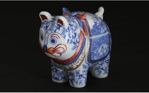 有田焼 禁裡御用（宮内庁）窯元 辻精磁社 染錦 未草文 犬筥 A875-2