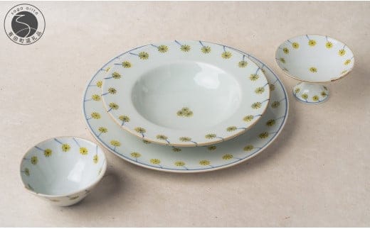 有田焼 ミモザお家イタリアンセット【染付の器 匠】食器 器 うつわ 手描き ミモザ パスタ皿 スープ皿 イタリアン 家飲み ギフト 電子レンジ対応 100000円 10万円 A100-108