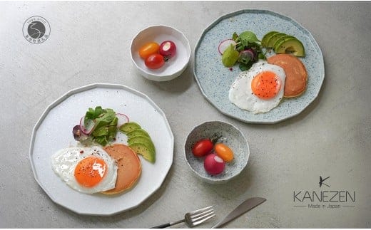 有田焼 23.5cm 十六角プレート / 10.5cm 十六角ボウル 4枚セット【金善製陶所】食器 器 皿 セット おしゃれ モダン 磁器 デザイン プレート ボウル 白 青 電子レンジ対応 55000円 A55-131