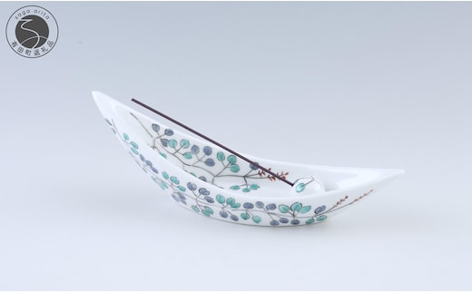 有田焼 舟形お香立〈萩文〉【赤絵白磁硯処 雪月花】手描き 伝統工芸 お香立て 赤絵 40000円 4万円 A40-370