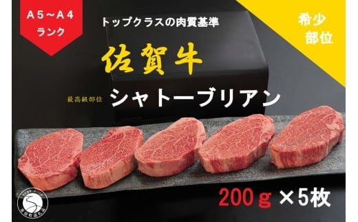【12/15までの決済完了で年内発送】佐賀牛 シャトーブリアン（200g×5枚）【陶窯みかわや】最高級 希少部位 A5 A4 黒毛和牛 厳選 ブランド牛 ステーキ 1kg 霜降り お肉の女王 240000円 24万円 N240-4