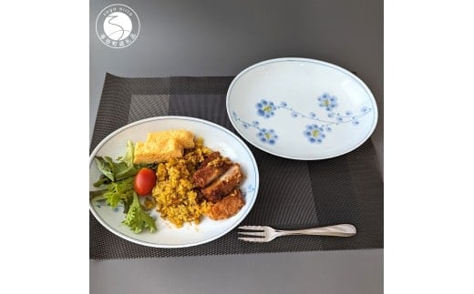 有田焼 華山窯 早風花パスタ皿（黄・紫）各2枚 4枚セット【東洋セラミックス】食器 器 花柄 うつわ オーバル 手描き ワンプレート 4枚 セット 40000円 4万円 A40-405