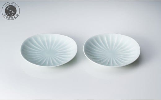 有田焼 青白磁稜線楕円皿 2枚セット【中仙窯】中尾純 伝統工芸 作家 青白磁 うつわ 器 皿 楕円皿 取皿 2枚 A60-117