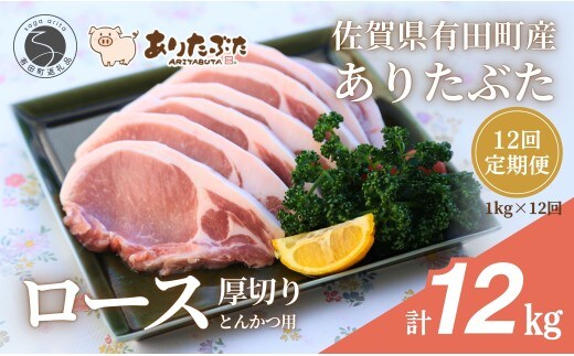 【12回定期便 総計12kg！真空個包装で便利】ありたぶた ロース 厚切り とんかつ用 12ヶ月 連続 1kg（100g×10パック）【有田まちづくり公社】佐賀県産 有田町産 ブランド豚 ありたぶた 豚 ぶた 豚肉 ロース肉 とんかつ トンテキ ステーキ 小分け 全12回 N150-19