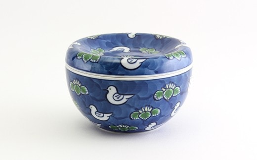 源右衛門窯 染錦水鳥図 小物入 蓋物 器 水鳥 お漬物 有田焼 A60-81