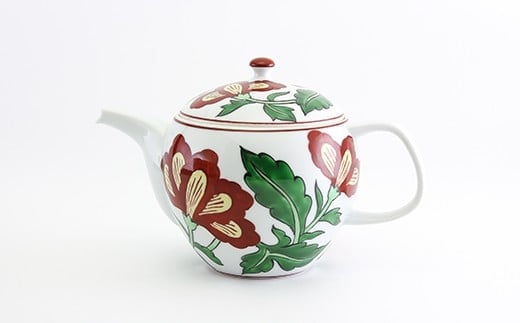 源右衛門窯 赤絵更紗唐花文 後手急須 食器 お茶ポット 急須 有田焼 A95-51