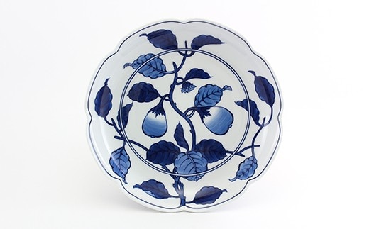 源右衛門窯 源右衛門窯 染付茄子絵 皿 器 食器 盛皿 飾り皿 茄子絵 染付 有田焼 A160-8