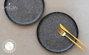 金善製陶所 210カット プレート 黒サビ絞りマット 2枚 有田焼 食器 器 うつわ プレート 30000円 3万円 A30-728