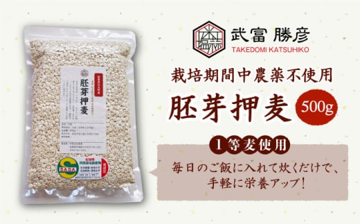 【栽培期間中農薬不使用】胚芽押麦 500g＜1等麦使用＞江北町産 サチホゴールデン【葦農】[HAJ002]