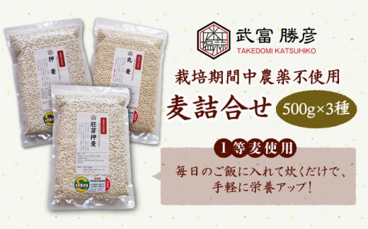 【12/23入金まで年内発送】【栽培期間中農薬不使用】麦詰合 500g×3種 ( 押麦 胚芽押麦 丸麦 ) 【葦農】[HAJ013]