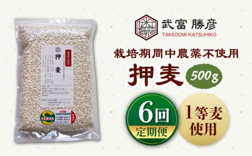 【全6回定期便】栽培期間中農薬不使用 押麦 500g ( 1等麦使用 ) 【葦農】[HAJ038]