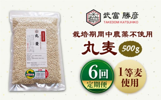 【全6回定期便】栽培期間中農薬不使用 丸麦 500g ( 1等麦使用 ) 【葦農】[HAJ041]