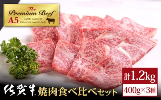 【A5ランクをお届け】佐賀牛 焼肉 食べ比べセット1.2kg ( 400g×3種 ) 【山下牛舎】 [HAD059]