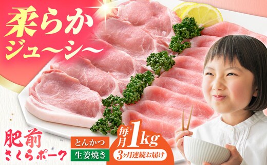 【全3回定期便】肥前さくらポーク 詰め合わせ セット 【JAさが 杵島支所】豚 ロース 豚肉 しょうが焼き とんかつ 生姜焼き トンカツ 豚カツ [HAM072]