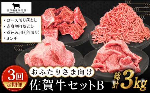 【全3回定期便】おふたりさま向け 佐賀牛 普段使いセットB【田中畜産牛肉店】 [HBH111]