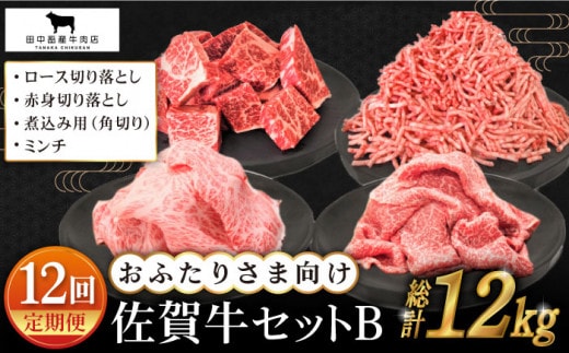 【全12回定期便】おふたりさま向け 佐賀牛 普段使いセットB【田中畜産牛肉店】 [HBH113]
