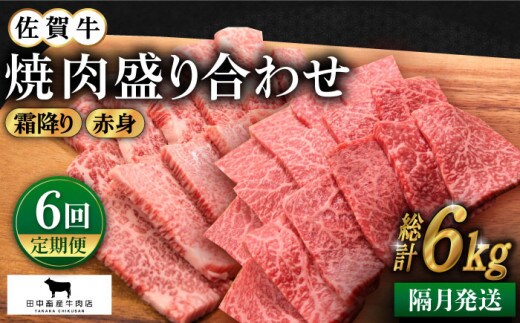 【全6回定期便】【隔月発送】佐賀牛 焼肉セット 1.0kg ( 霜降り・赤身 各500g ) 【田中畜産牛肉店】 [HBH123]