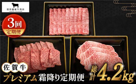 【全3回定期便】佐賀牛 プレミアム霜降り定期便【田中畜産牛肉店】 [HBH025]