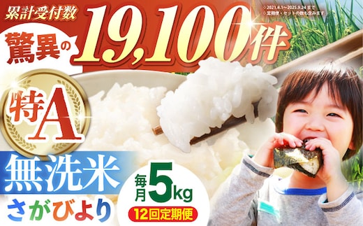 ＜15年連続特A評価＞【全12回定期便】さがびより 無洗米 5kg【五つ星お米マイスター厳選】 [HBL027]特A評価 特A 佐賀 ブランド米 ご飯 米 お米