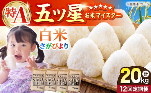 【全12回定期便】さがびより 白米 20kg（5kg×4袋）【五つ星お米マイスター厳選】特A米 特A評価 [HBL127]