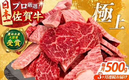 【全3回定期便】佐賀牛 焼肉用（カルビ・赤身） 500g 【田中畜産牛肉店】 佐賀牛 牛肉 精肉 肉 切り落とし [HBH154]