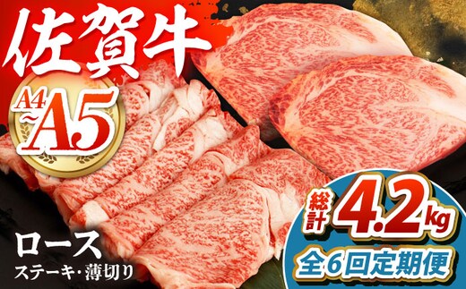 【全6回定期便】佐賀牛 ロースステーキ・薄切りセット 【吉祥】 [HCW013]