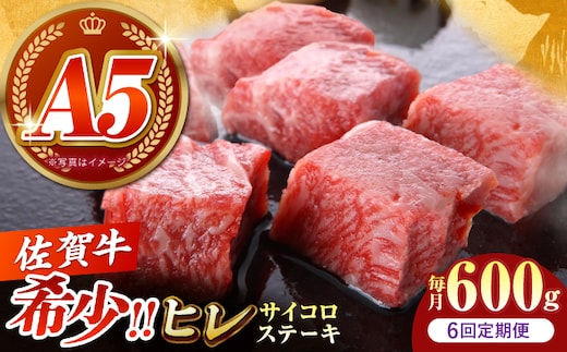【美食家も虜になる上質な部位】＜全6回定期便＞佐賀牛 ヒレ サイコロステーキ 600g（200g×3パック）【がばいフーズ】A5ランク 佐賀牛 [HCS132]