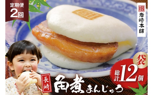 BJ002 岩崎本舗 【2回定期便】 長崎角煮まんじゅう 6個入 (袋) [長崎県 島原市]