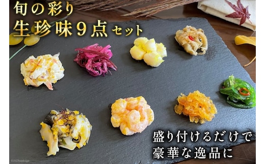 BH008 旬の彩り 生珍味 9点 セット［詰め合わせ 海鮮 魚介 珍味 おつまみ ご飯のお供 自然解凍 貝 数の子 中華くらげ ほたて 海老サラダ わかめ]