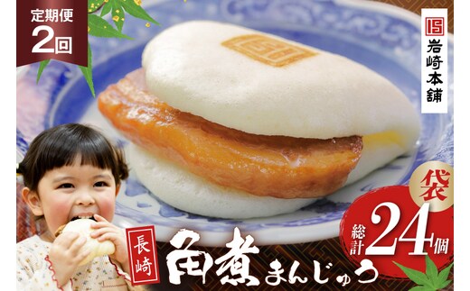 BJ014 岩崎本舗 【2回定期便】長崎角煮まんじゅう 12個入 (袋) [長崎県 島原市]
