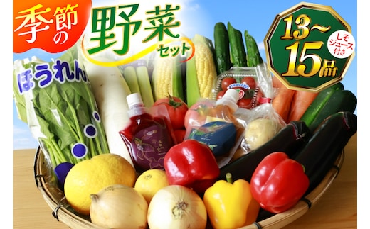 AJ315 季節の野菜・果物セット 13～15品 しそジュース付き [ 野菜 詰合せ 長崎県 島原市 ]
