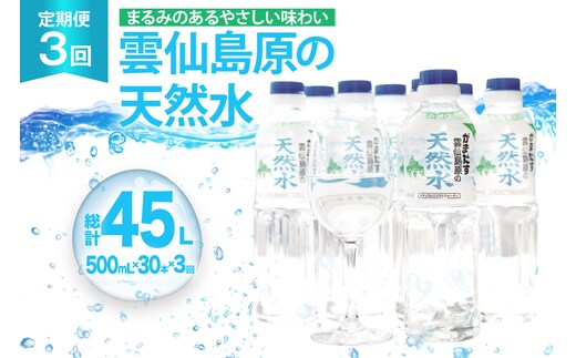 AJ615 山崎本店酒造場 【3回定期便】 雲仙島原の天然水 500mL 30本 計15L [ 水 ペットボトル 天然水 おいしい 備蓄 日用品 大容量 定期便 定期 名水百選 軟水 長崎県 島原市 ]