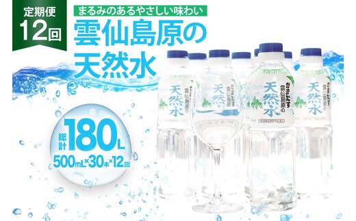 AJ617 山崎本店酒造場 【12回定期便】 雲仙島原の天然水 500mL 30本 計15L [ 水 ペットボトル 天然水 おいしい 備蓄 日用品 大容量 定期便 定期 1年 名水百選 軟水 長崎県 島原市 ]