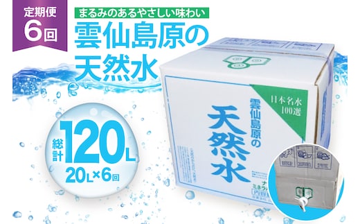 AJ623 山崎本店酒造場 【6回定期便】 雲仙島原の天然水 20L [ 水 天然水 ウォーター おいしい 定期便 定期 名水百選 大容量 日用品 軟水 長崎県 島原市 ]
