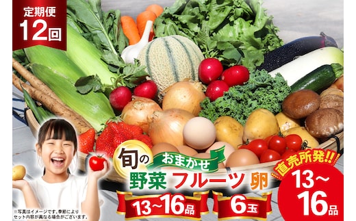 BD038 【12回定期便】 野菜・フルーツ・卵 旬のおまかせセット （野菜･フルーツ13～16種、卵6玉） [ 野菜セット 野菜 フルーツ 果物 たまご 鶏卵 産地直送 厳選 長崎県 島原市 送料無料]