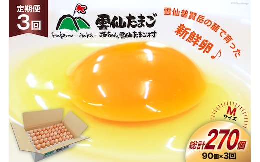 BI040 3回 定期便 たっぷり！ 雲仙たまごMサイズ 90個(85個＋割れ補償5個入り) [ 卵 たまご 生卵 鶏卵 赤卵 玉子 新鮮 塚ちゃん雲仙たまご村 長崎県 島原市 ]