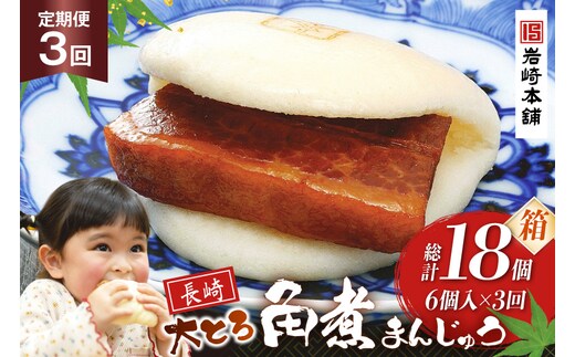 BJ045 岩崎本舗 【3回定期便】大とろ角煮まんじゅう 6個入 (箱) [長崎県 島原市]