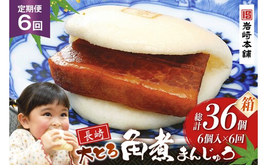 BJ046 岩崎本舗 【6回定期便】大とろ角煮まんじゅう 6個入 (箱) [長崎県 島原市]