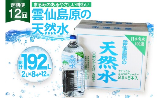 BE250 山崎本店酒造場 【12回定期便】 雲仙島原の天然水 2L 8本 [ 水 2リットル ウォーター 天然水 ペットボトル 定期便 定期 1年 おいしい 名水百選 大容量 軟水 長崎県 島原市 ]