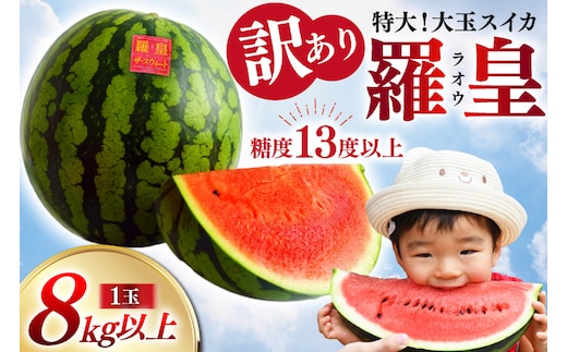 CH055【令和9年度出荷分】訳あり 大玉スイカ～羅皇（ラオウ）～（8kg以上）[訳アリ 先行予約 数量限定 すいか スイカ 西瓜 フルーツ 果物 長崎 長崎県 島原市]